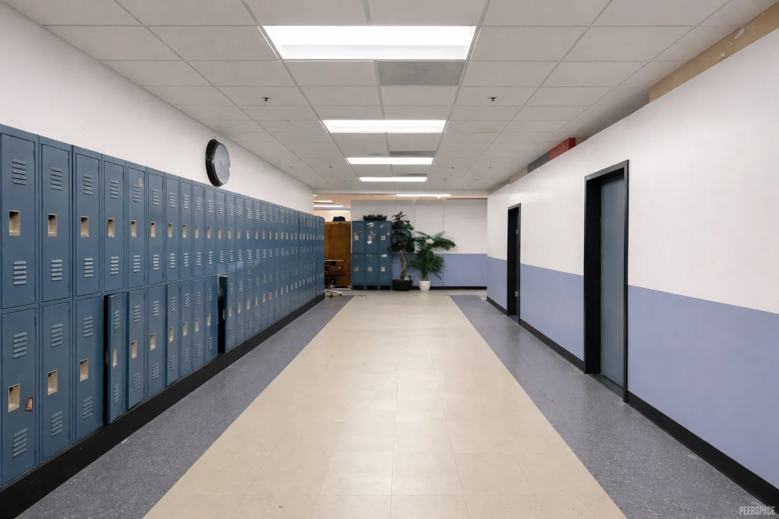 School hallway set with lockers